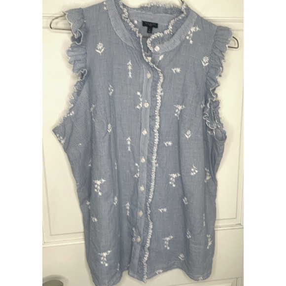 NEW Talbots Women's Embroidered Sleeveless Cotton Blouse Size X Cottage Fairy - Picture 1 of 12